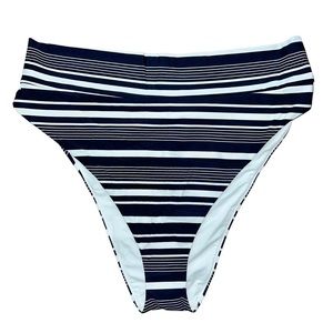 NEW Aerie High Waist Bikini Bottoms Navy Blue/White Striped Womens Plus Size XXL
